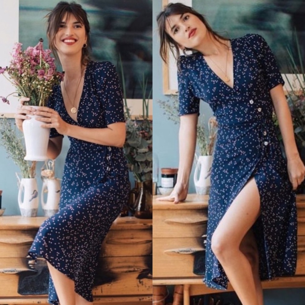 Rouje Paris Gabin Dress Midi Navy Blue Dot 38 / 6